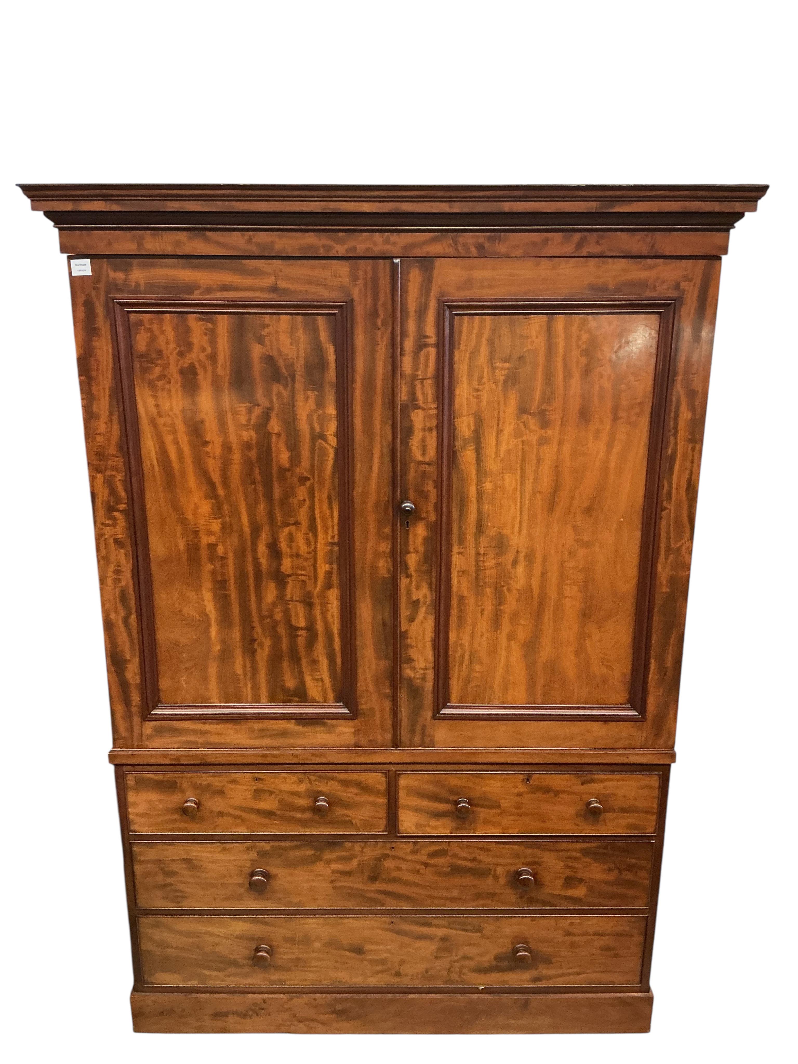 A Victorian mahogany linen press, Cope and Collinson locks, width 150cm, depth 60cm, height 214cm